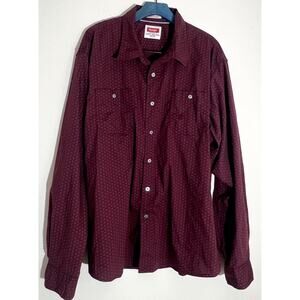 Wrangler FLEX FOR COMFORT Burgundy Pattern Men's Dress Shirt Size 2XL